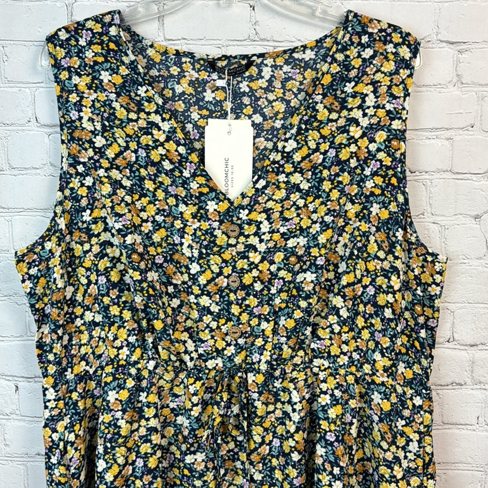 BloomChic Floral V Neck Elastic Waist Sleeveless Pocket Dress Plus Size 2X - Picture 5 of 7